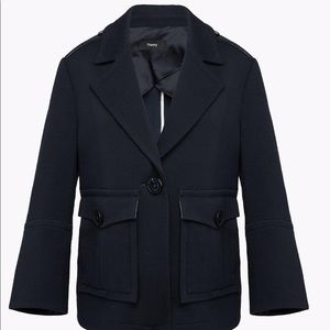 Theory Okyle Military Wool Pea Coat Navy Blue